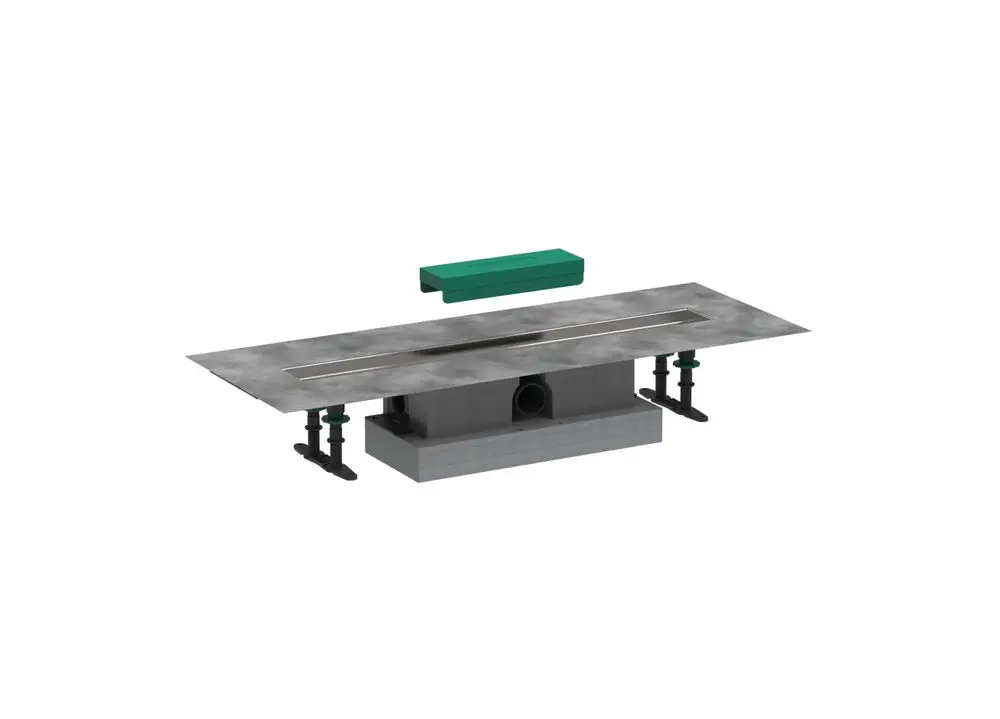 Duschrinnen-Fertigset in schlichtem Design mit verstellbaren Halterungen. Geeignet für Standardinstallationen, hergestellt von Hansgrohe.